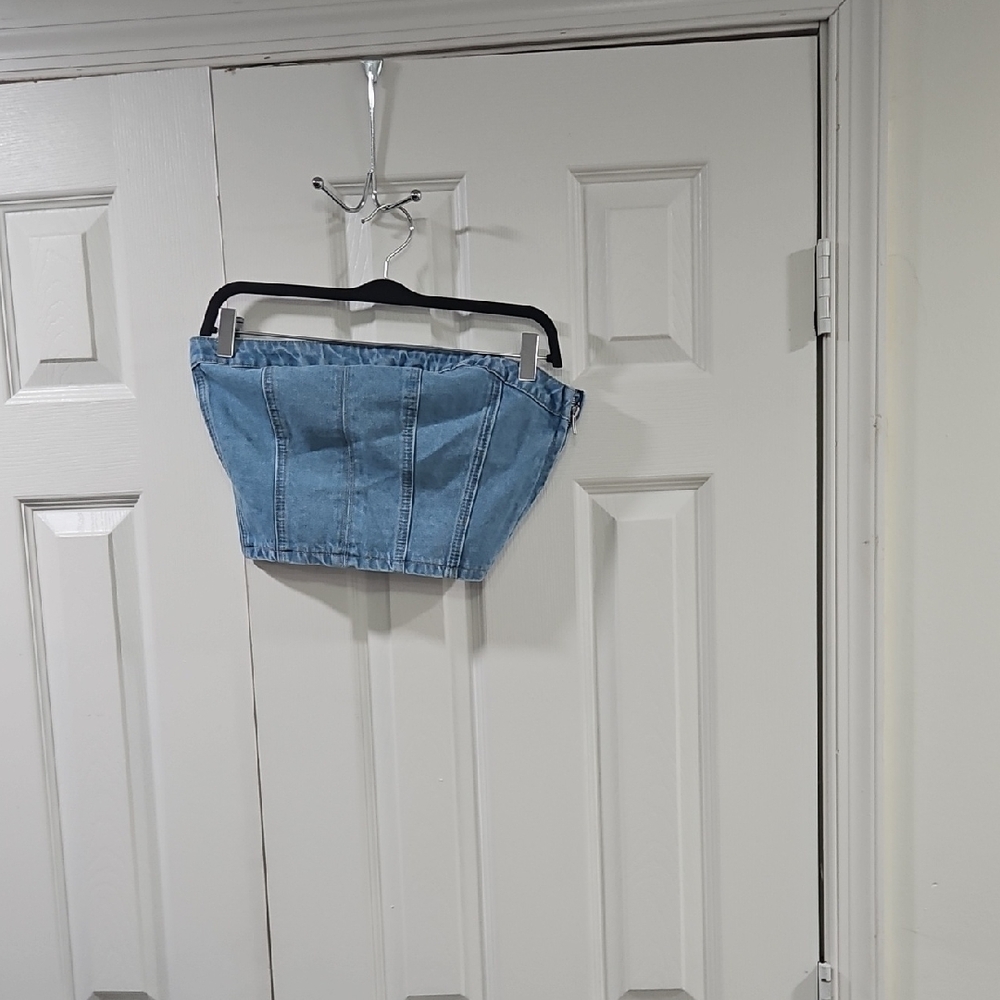 Chic Blue Denim Corset Style Crop Top